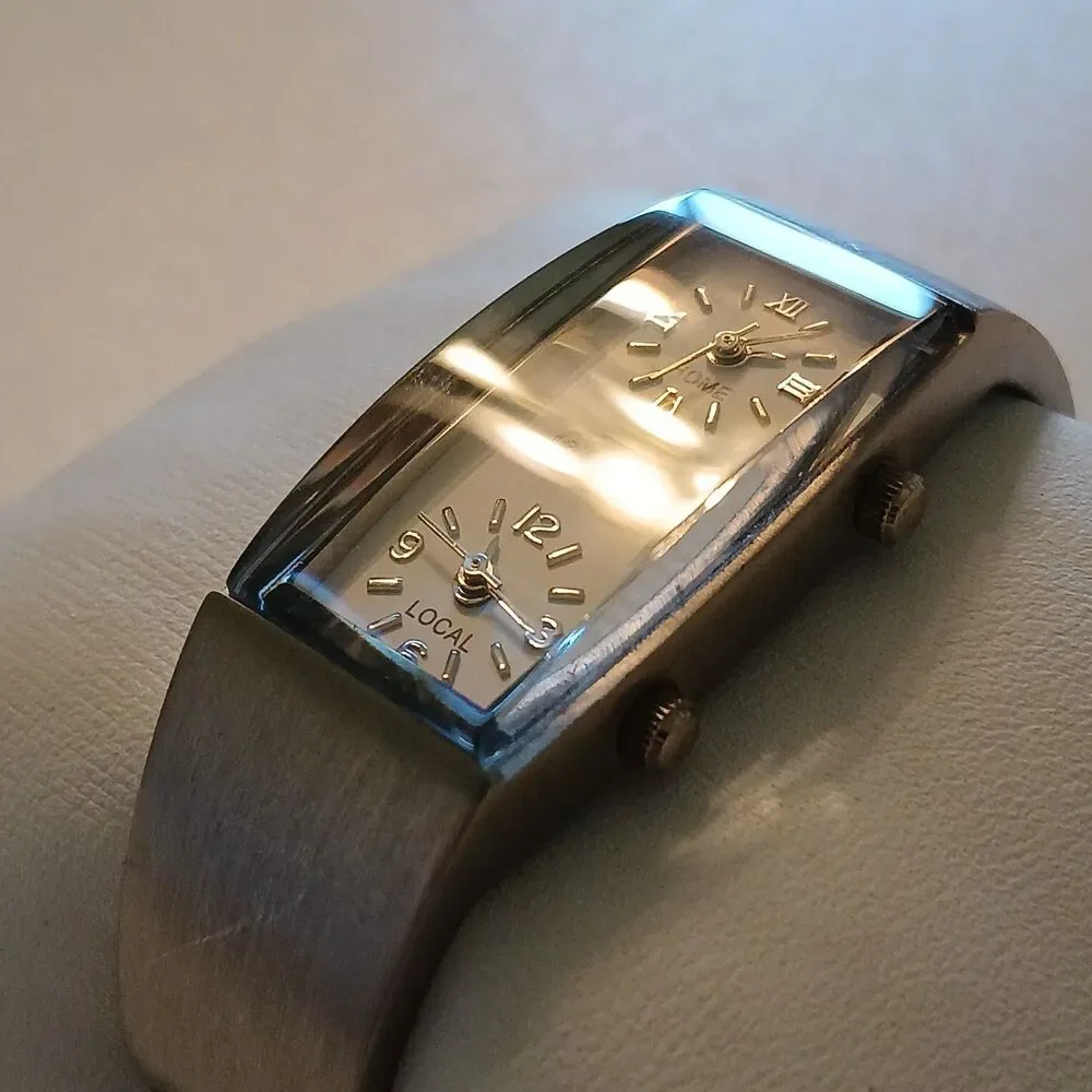 Time Engine Dual Zone Watch Home Local Stainless Steel Rectangle Tank 18mm